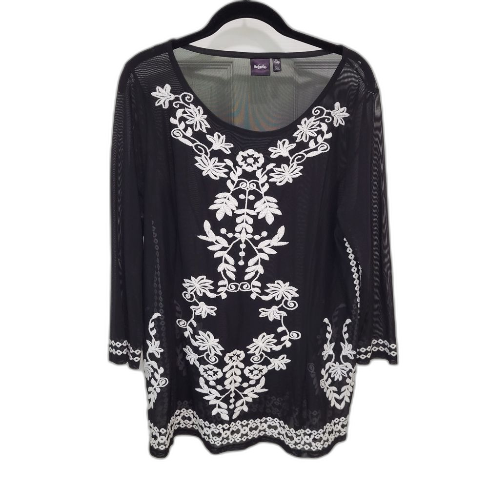 Rafaella Black and White Mesh Tunic with 3/4 Sleeves - XL